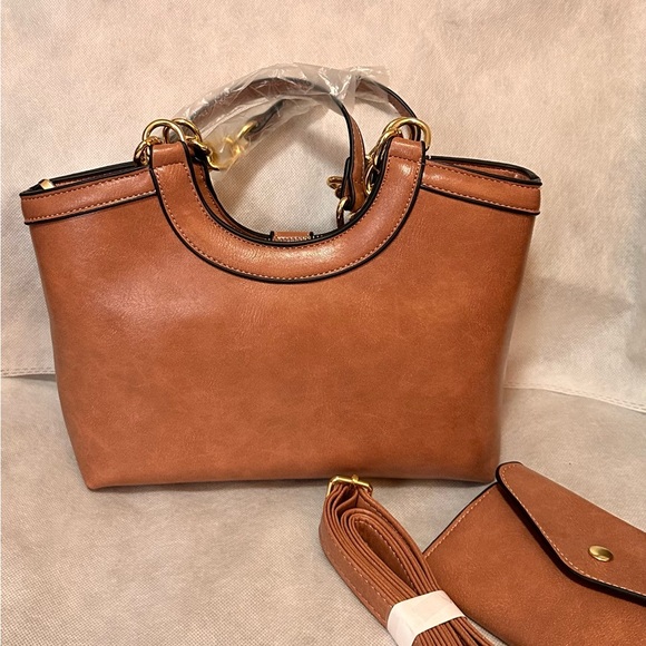 Elegant Pink and Brown Women's Handbag Set - Picture 2 of 2